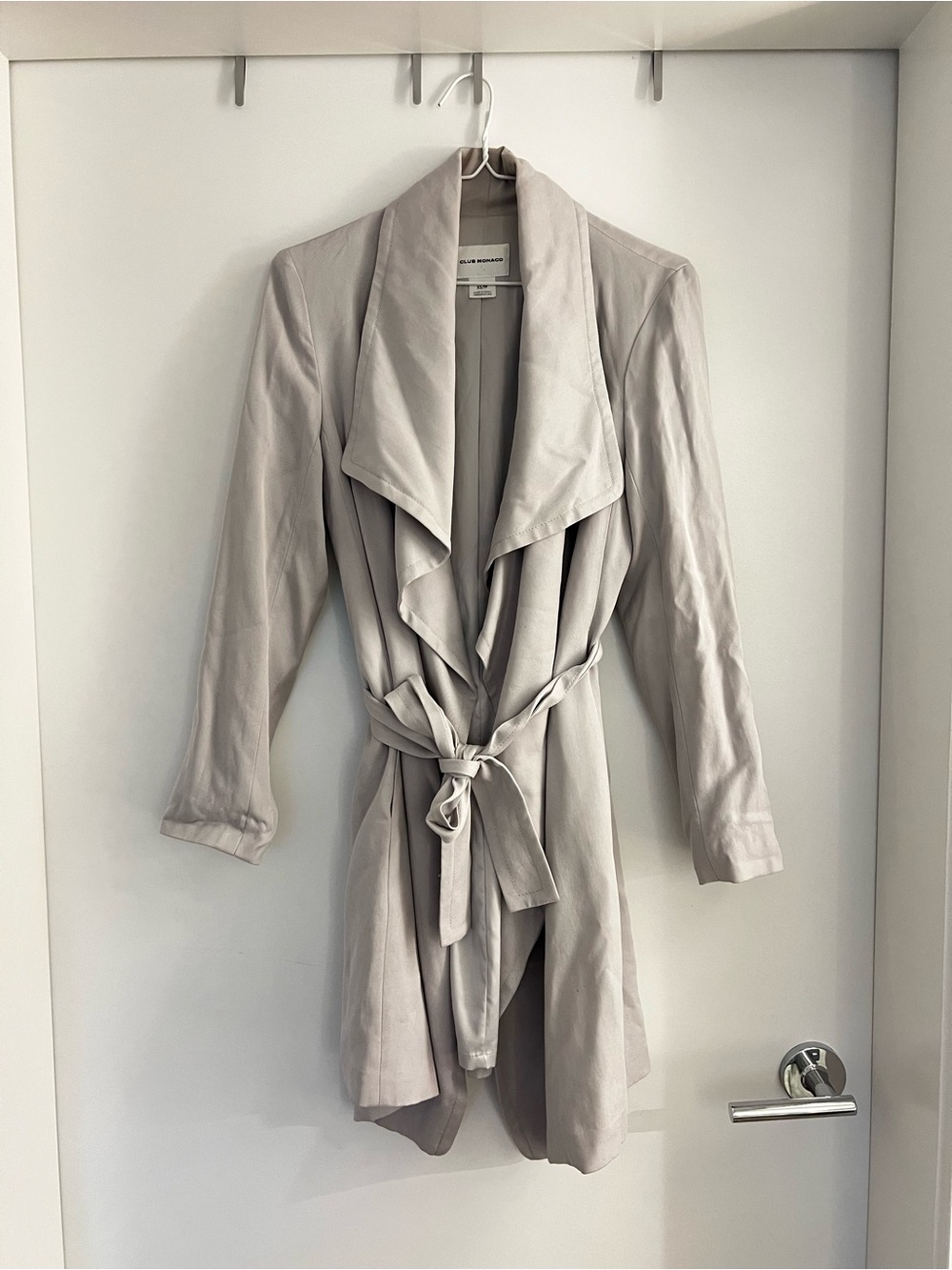 Club Monaco Light Grey Draped Tie-Waist Trench Coat